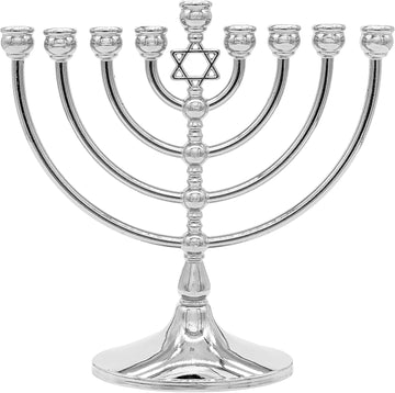 Hanukkah with Traditional Star Polished Aluminum Finish, Full Size 7 Inches Tall