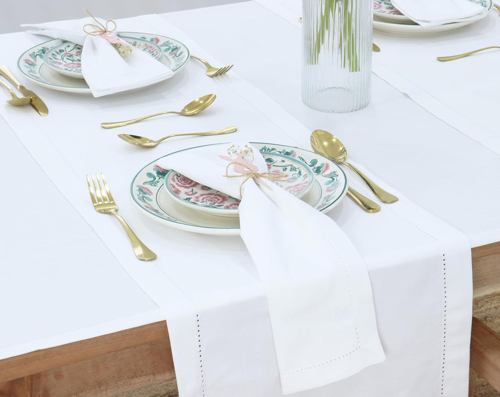 Set of 12 Hemstitch Cloth Dinner Napkins 100% Cotton - Soft Durable Washable - Ideal for Wedding Spring Easter Summer