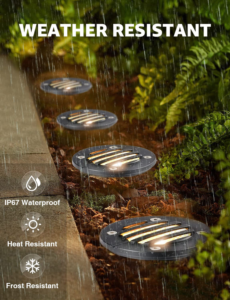 12W 3000K LED Low Voltage Landscape Well Lights, Grated Top
