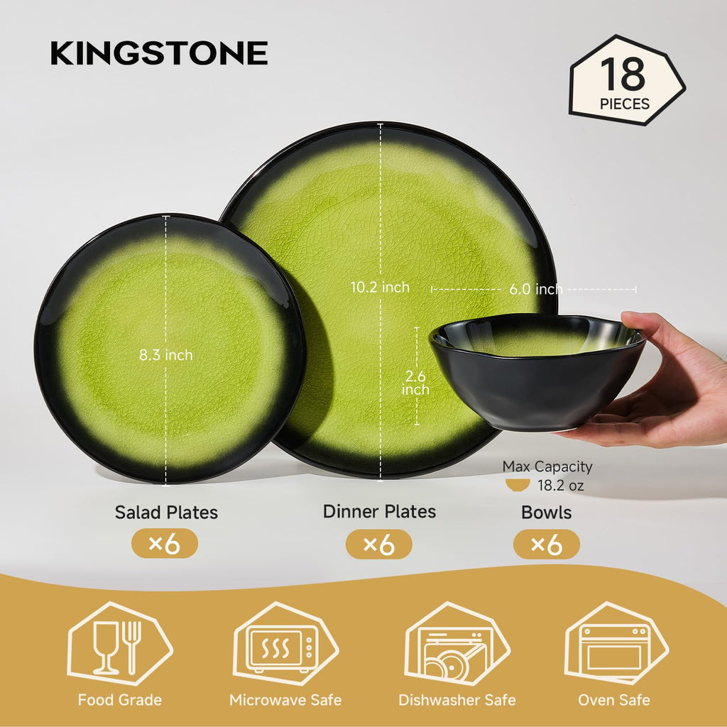 18-Piece Dinnerware Set for 6, Ceramic Plates and Bowls Sets