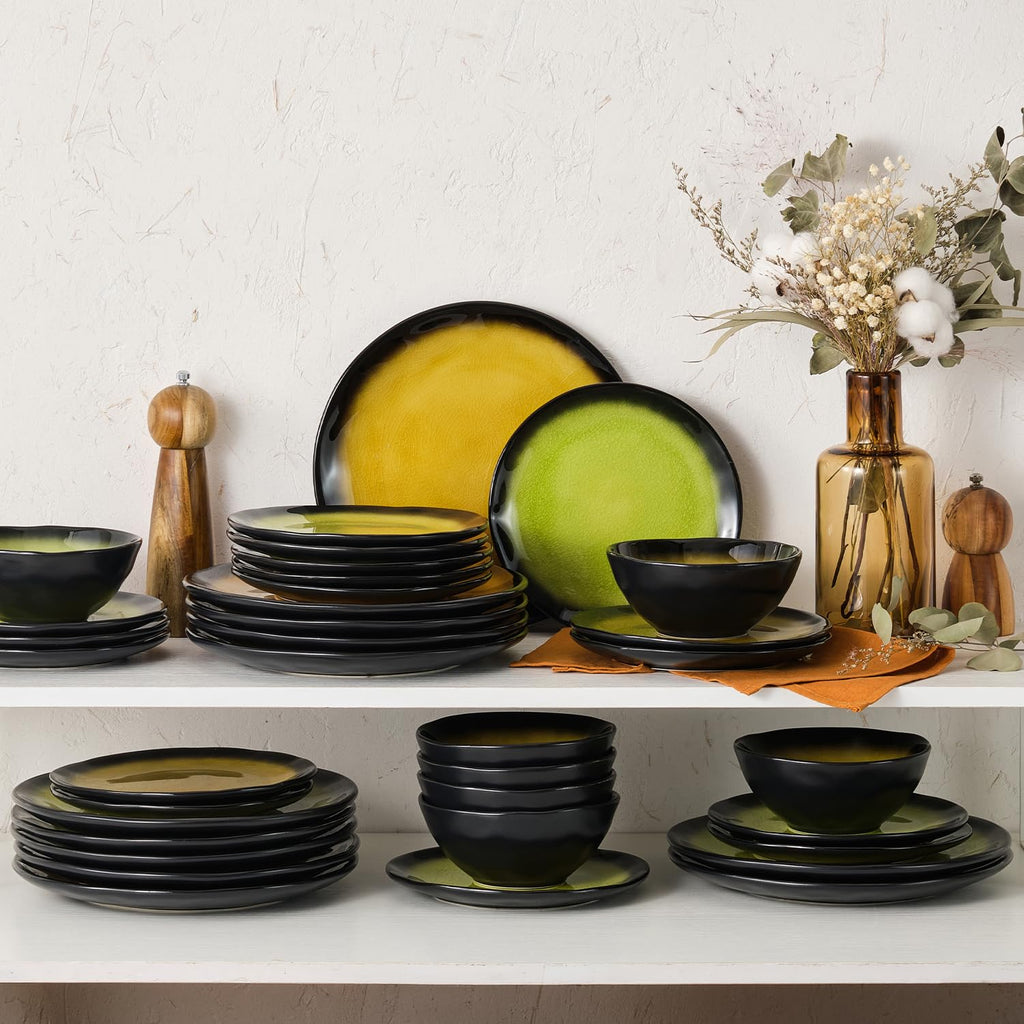 24-Piece Dinnerware Set for 8, Ceramic Plates and Bowls Sets