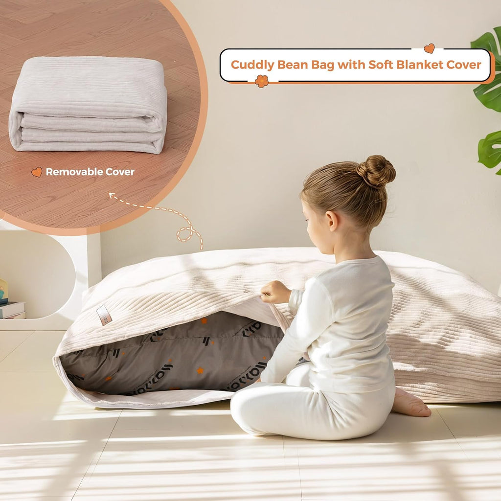 3 in 1 Kids Bean Bag Chair, Comfy Floor Sofa with Removed Cover