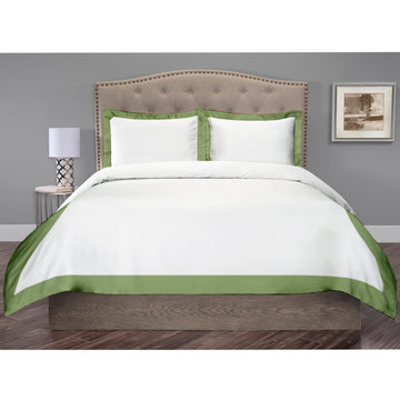 Dual Tone Duvet Cover Set, 132x120, White & Moss