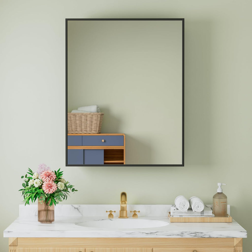 24 x 30 Inch Framed Medicine Cabinet Mirror, Recessed/Wall Mounted | Fully Assembled, Fits 23-3/8 x 28-13/16 Inch