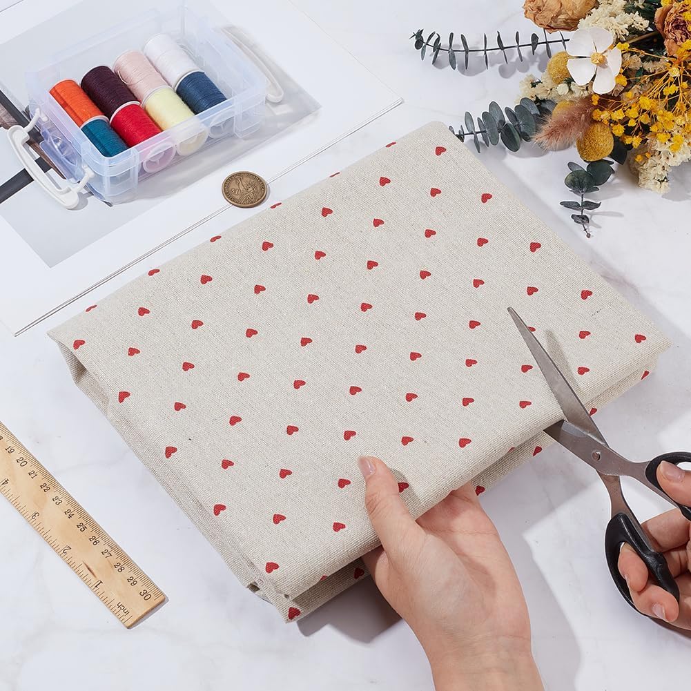 1.09 Yards 37 Inch Red Heart Linen Fabric Washable Mini Love Hearts Flaxen Upholstery Linens Quilting Cloth Fabrics