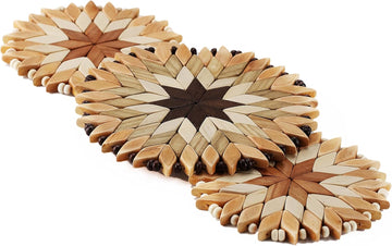 Small Handmade Wooden Trivets for Hot Dishes - Two 6" and one 7"- Coasters and Hot Pads - Great Kitchen Gift - Set of 3