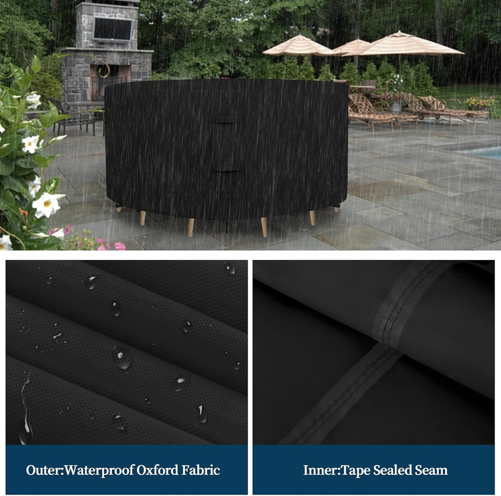 Round Patio Furniture Cover Waterproof Outdoor Dining Table and Chair Cover Anti-UV Outside Sectional Sofa Set Covers