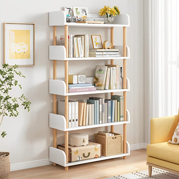 5-Tier Wooden Open Bookcase, Warm White
