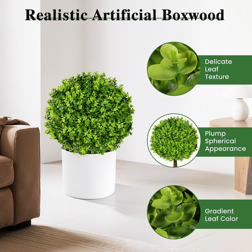 Set of 2 Artificial Boxwood Topiary Ball Trees with Ground Spike