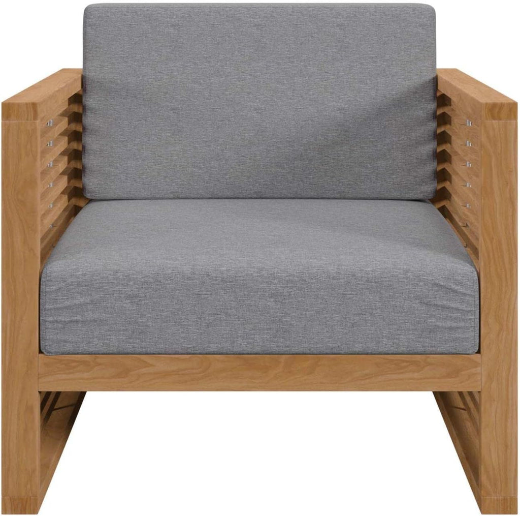 Carlsbad Modern Fabric/Teak Wood Outdoor Armchair in Gray/Natural