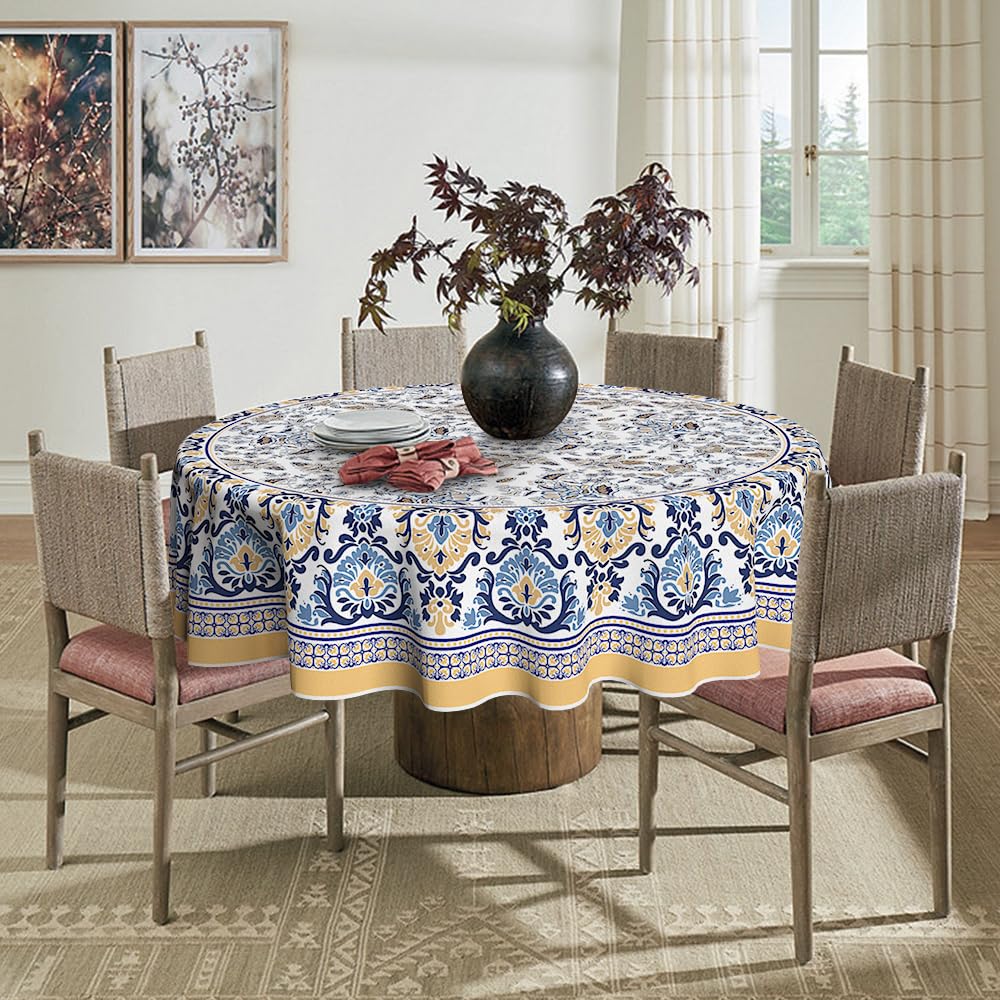 Provence Arabesque Round Tablecloth, 60x60 Inch