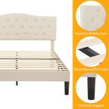 Queen Platform Bed Frame with Fabric Upholstered Headboard and Wooden Slats Support