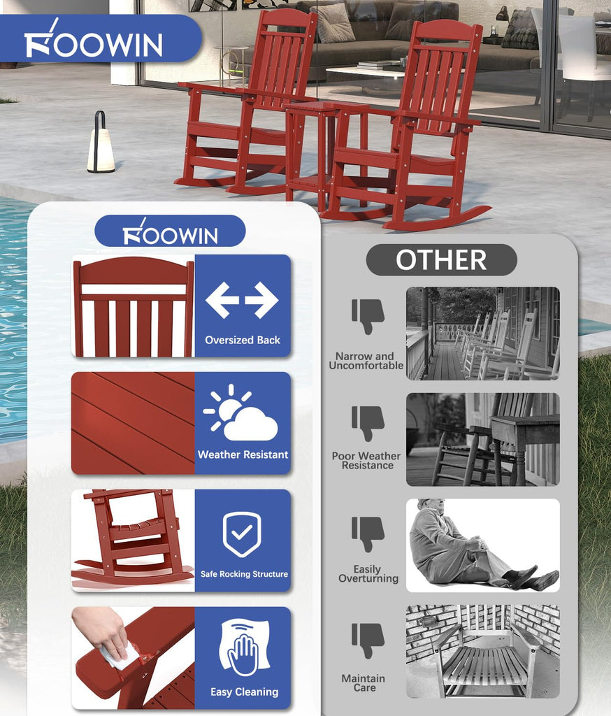 Outdoor Rocking Chair Set of 2, Oversized Rocking Chair Outdoor