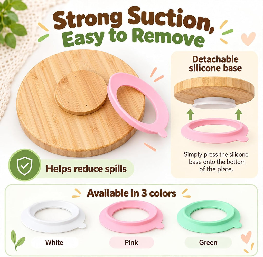 Personalized Bamboo Baby Plate with Name, Elephant Suction Toddler Plate