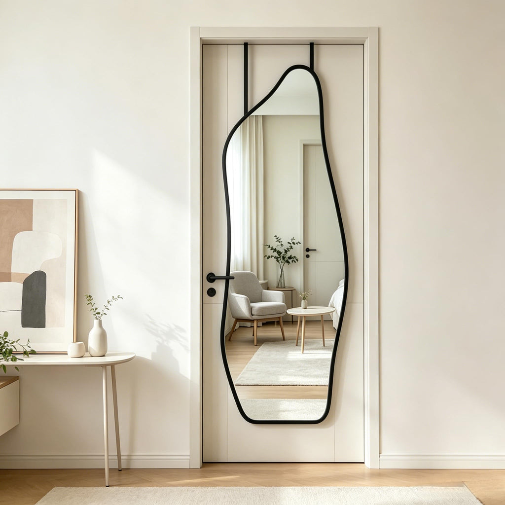 16" x 48" Irregular Dolphin Full Length Over Door Mirror Black