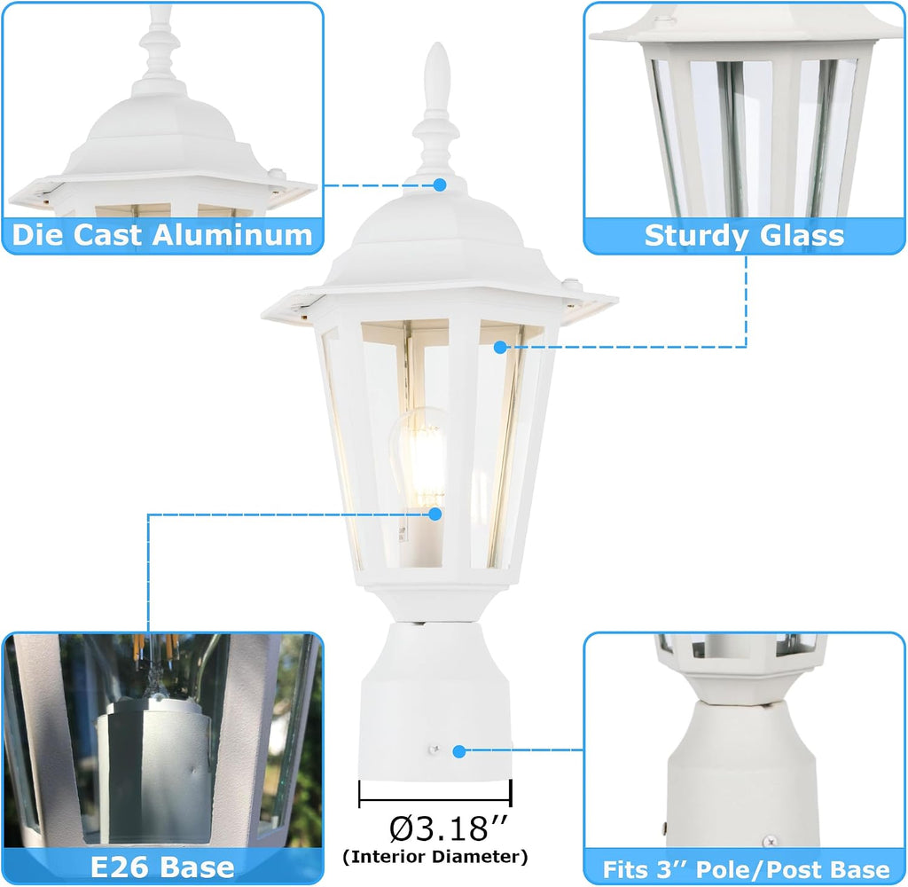 16 Inch Outdoor Lamp Post Light Fixture, Exterior Pole Lantern with Clear Glass