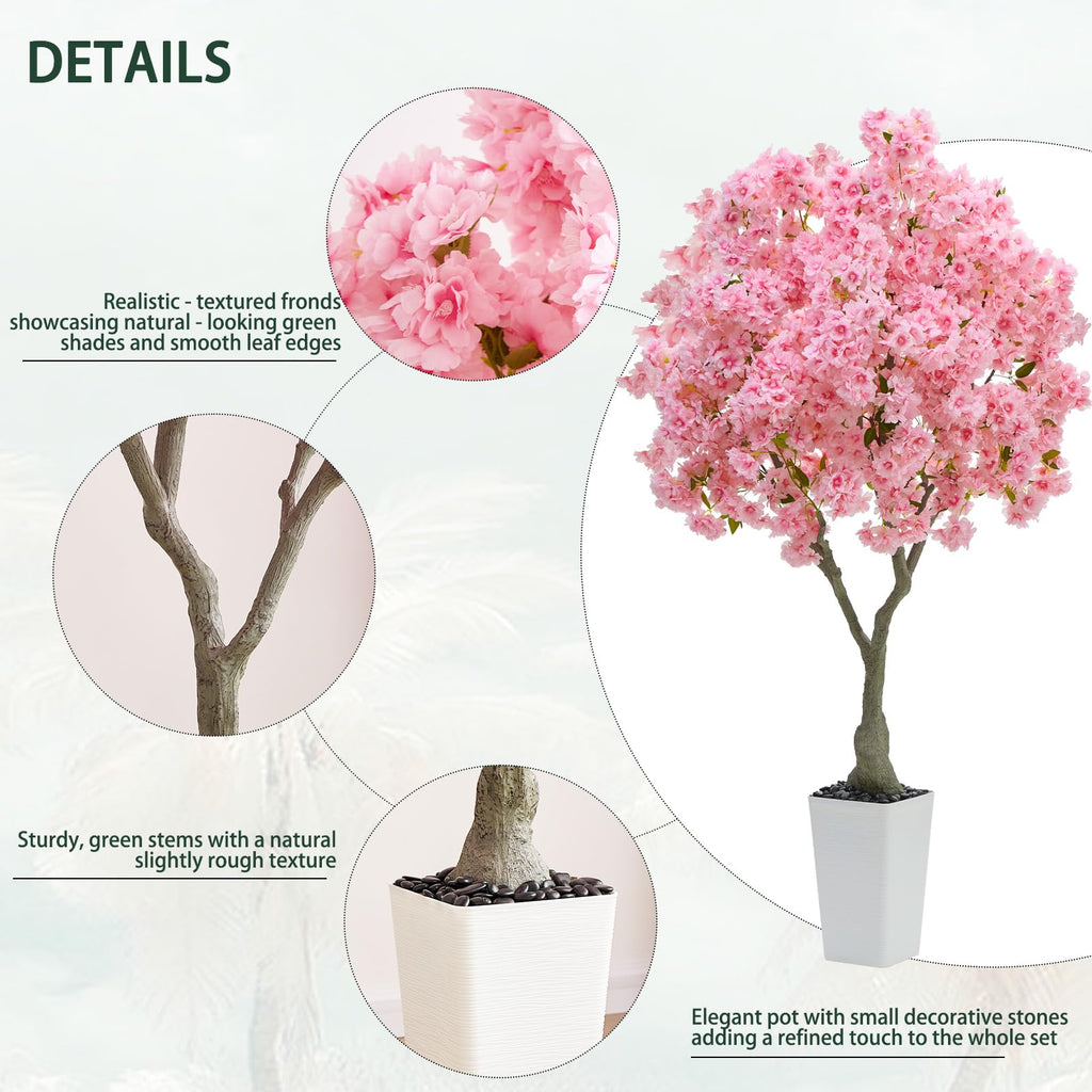 Artificial Cherry Blossom Tree 6FT, Faux Cherry Blossom Tree with Planter
