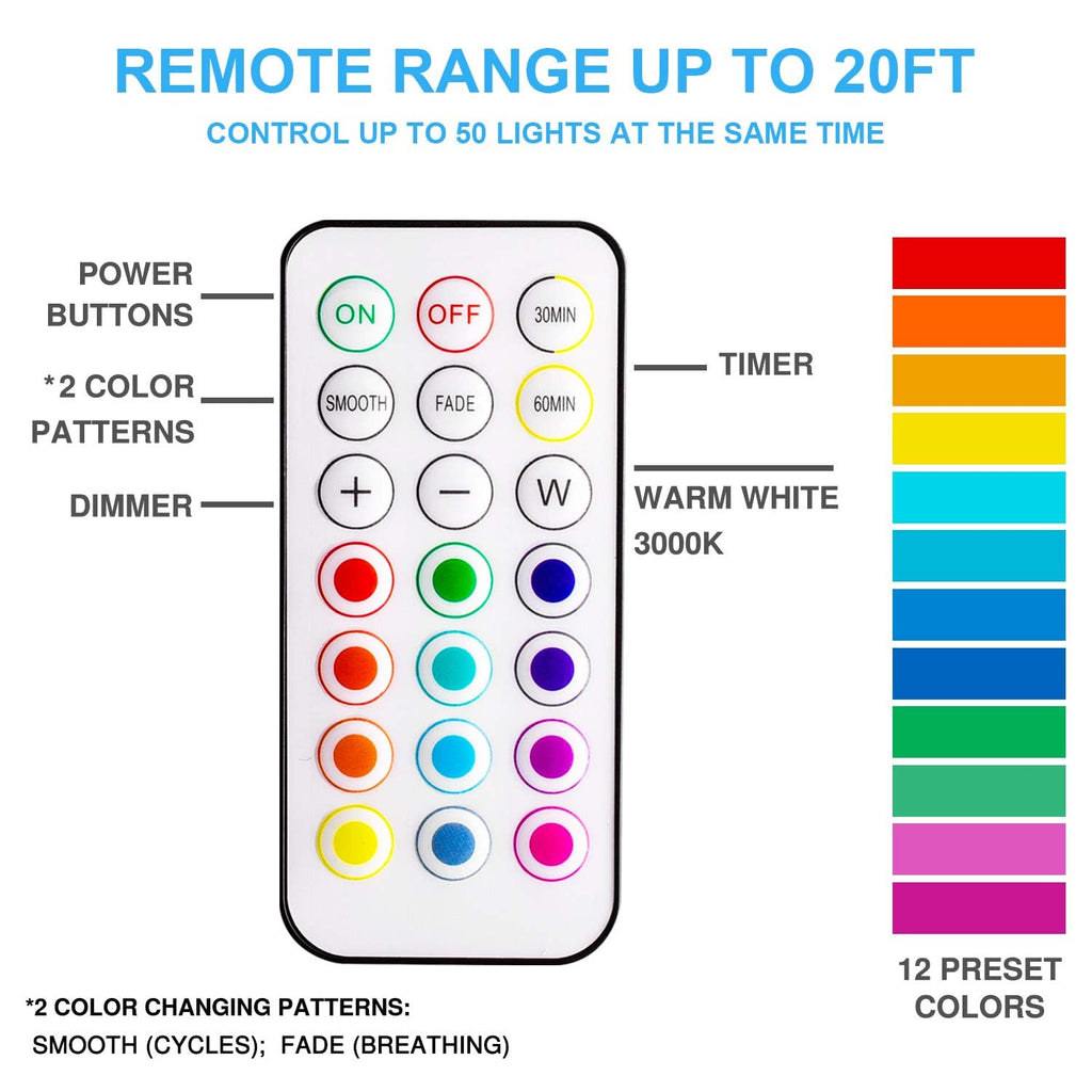 LED Puck Lights with Remote Control, Wireless Under Cabinet & Closet Lighting, RGB 13 Color Changing Lights