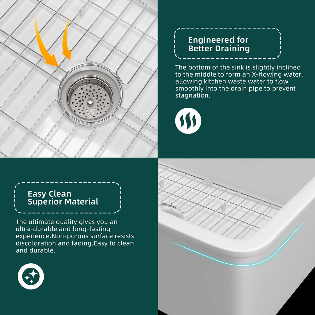 32 x 19 Inch Undermount or Drop In Fireclay Kitchen Sink White
