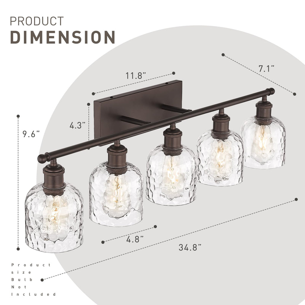 35 Inch Farmhouse Bathroom Lighting Fixture, 5-Light Bathroom Vanity Light, Oil Rubbed Bronze Finish with Clear