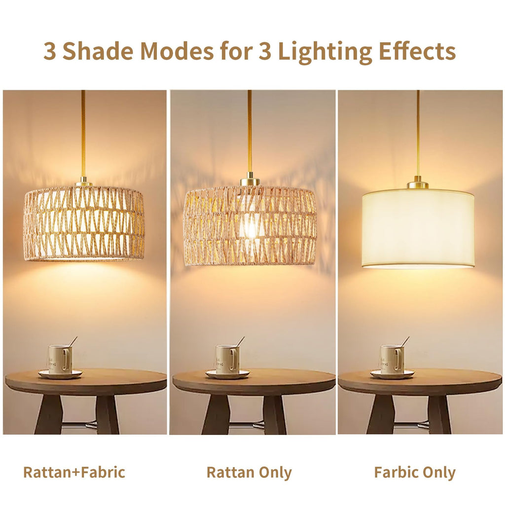 Plug in Pendant Light Rattan Hanging Lights with Plug in Cord
