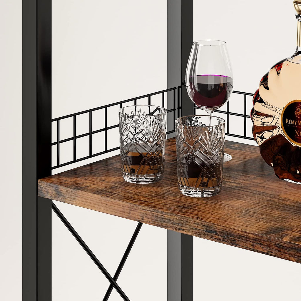 Wine Rack Freestanding Floor, Bar Cabinet for Liquor and Glasses | 4-Tier bar Cabinet with Tabletop, Glass Holder