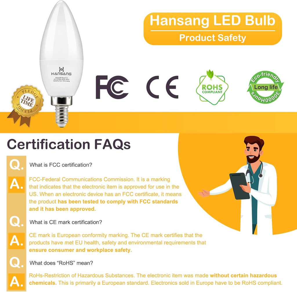 E12 LED Candelabra Light Bulbs 60W Equivalent Warm White 2700K