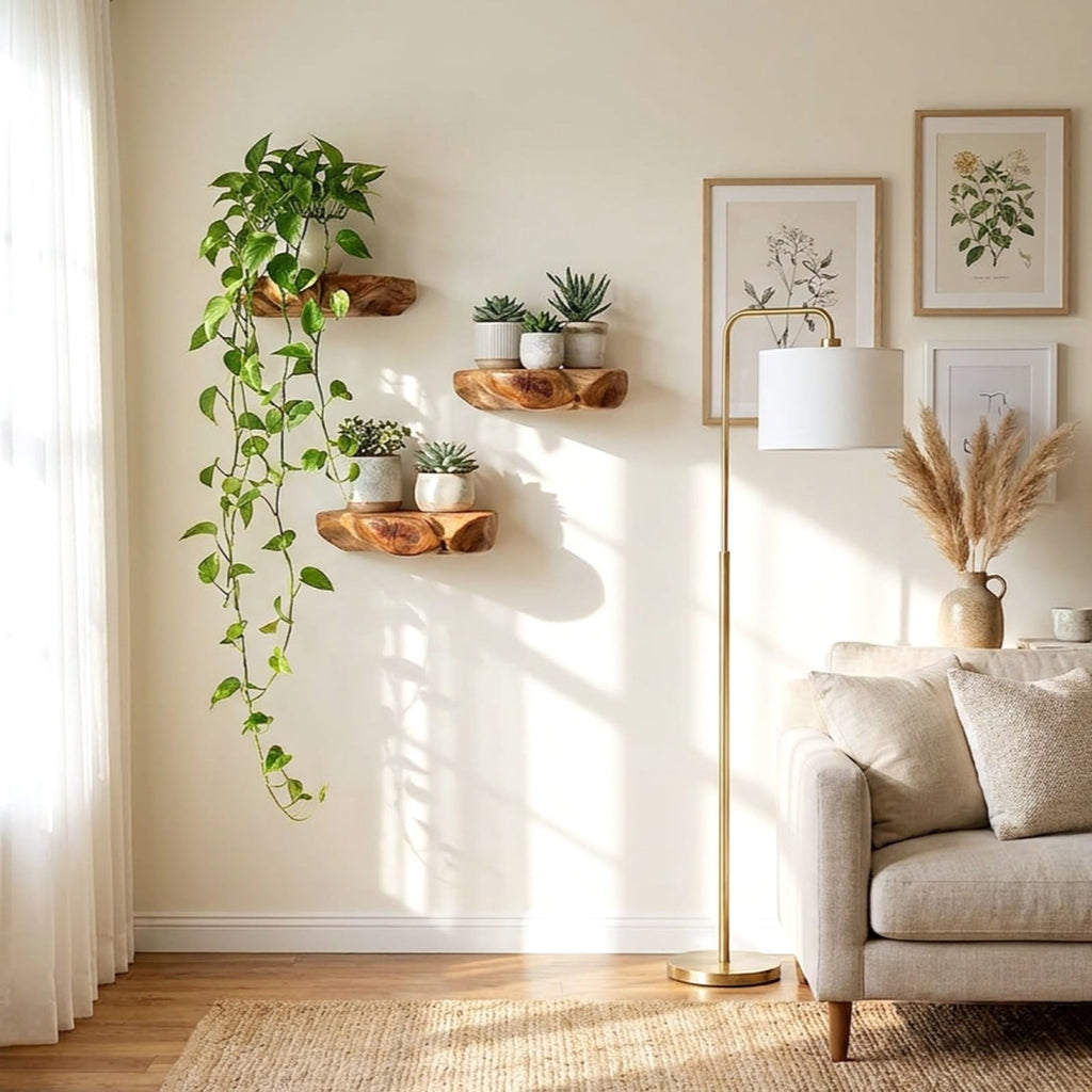 Cedar Wood Floating Plant Shelves, Set of 3
