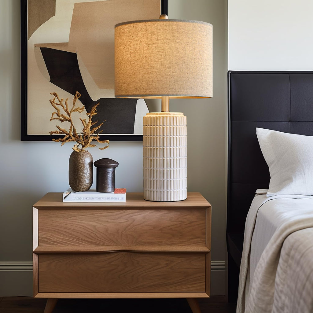 23" Modern Ceramic Table Lamp Set of 2 Bedroom, White