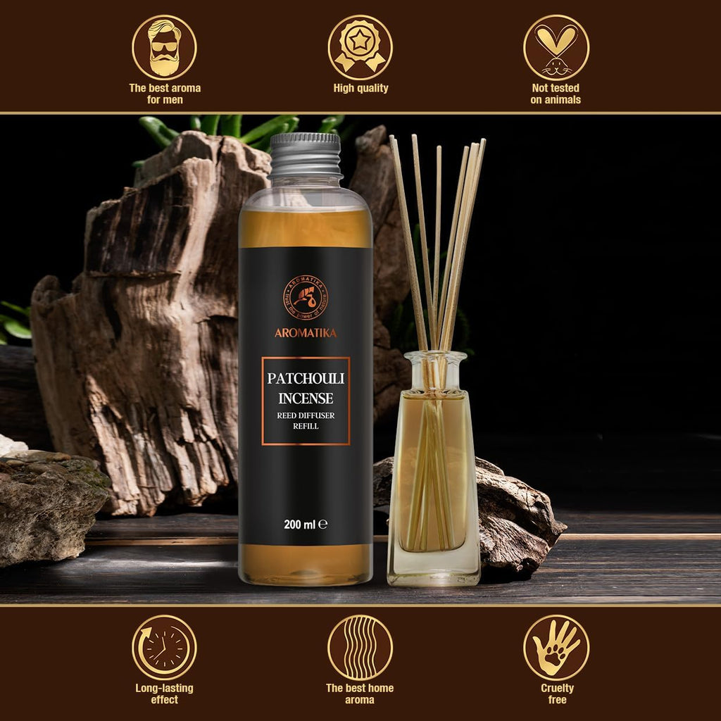 Reed Diffuser Refill Patchouli-Frankincense 6.8Fl Oz - Aroma Refill for Reed Diffuser - Long Lasting Home Fragrance - Set of 68