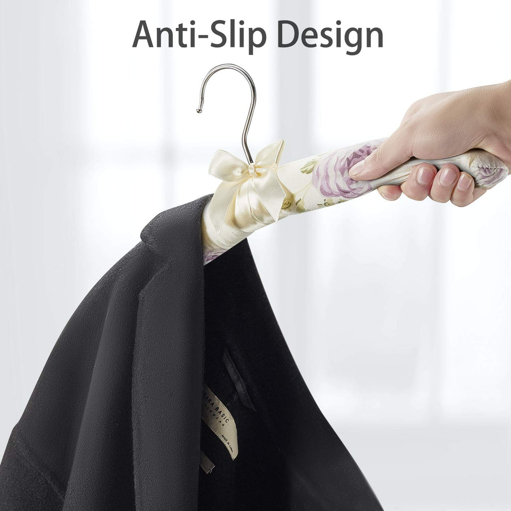 Satin Padded Clothes Hangers Pack of 10, Floral Foam Coat Hanger