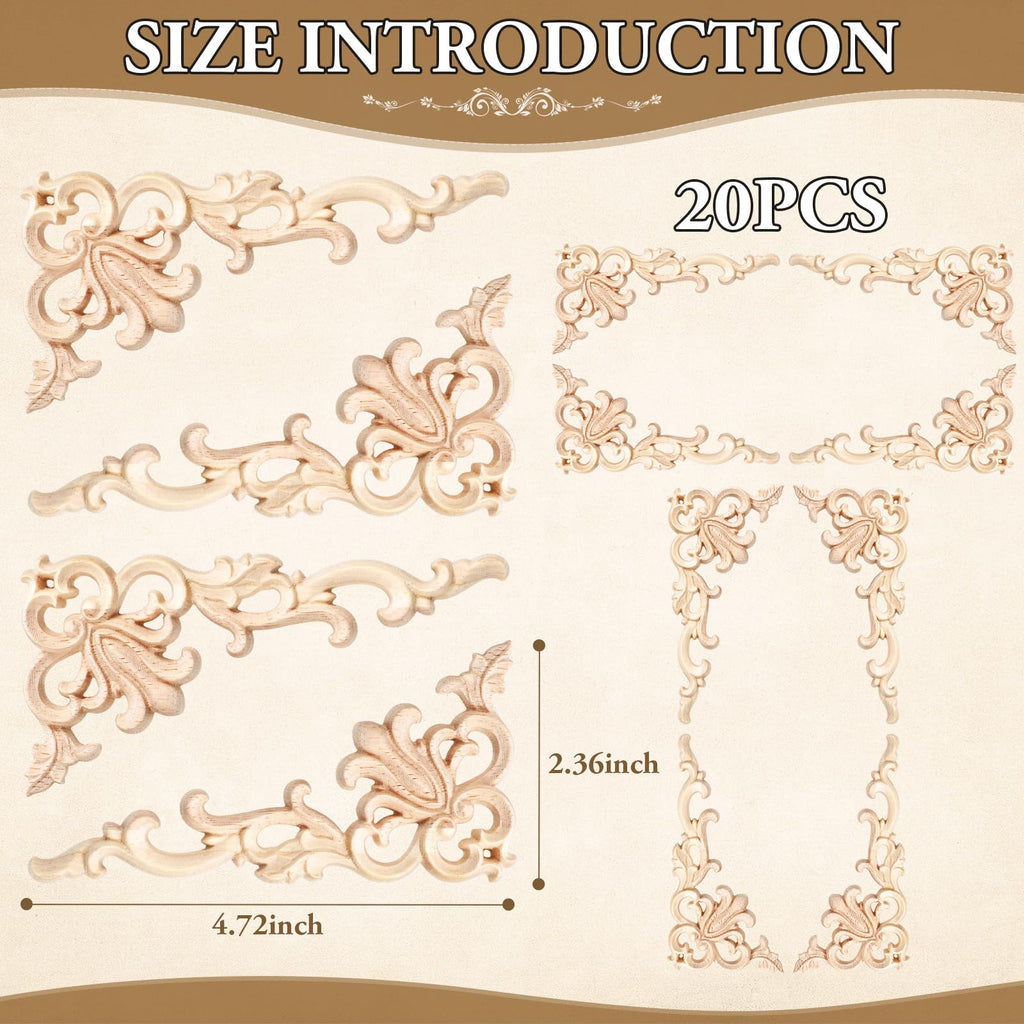 20 Pcs Wood Applique Corner Onlay Decorative DIY, Cute Style
