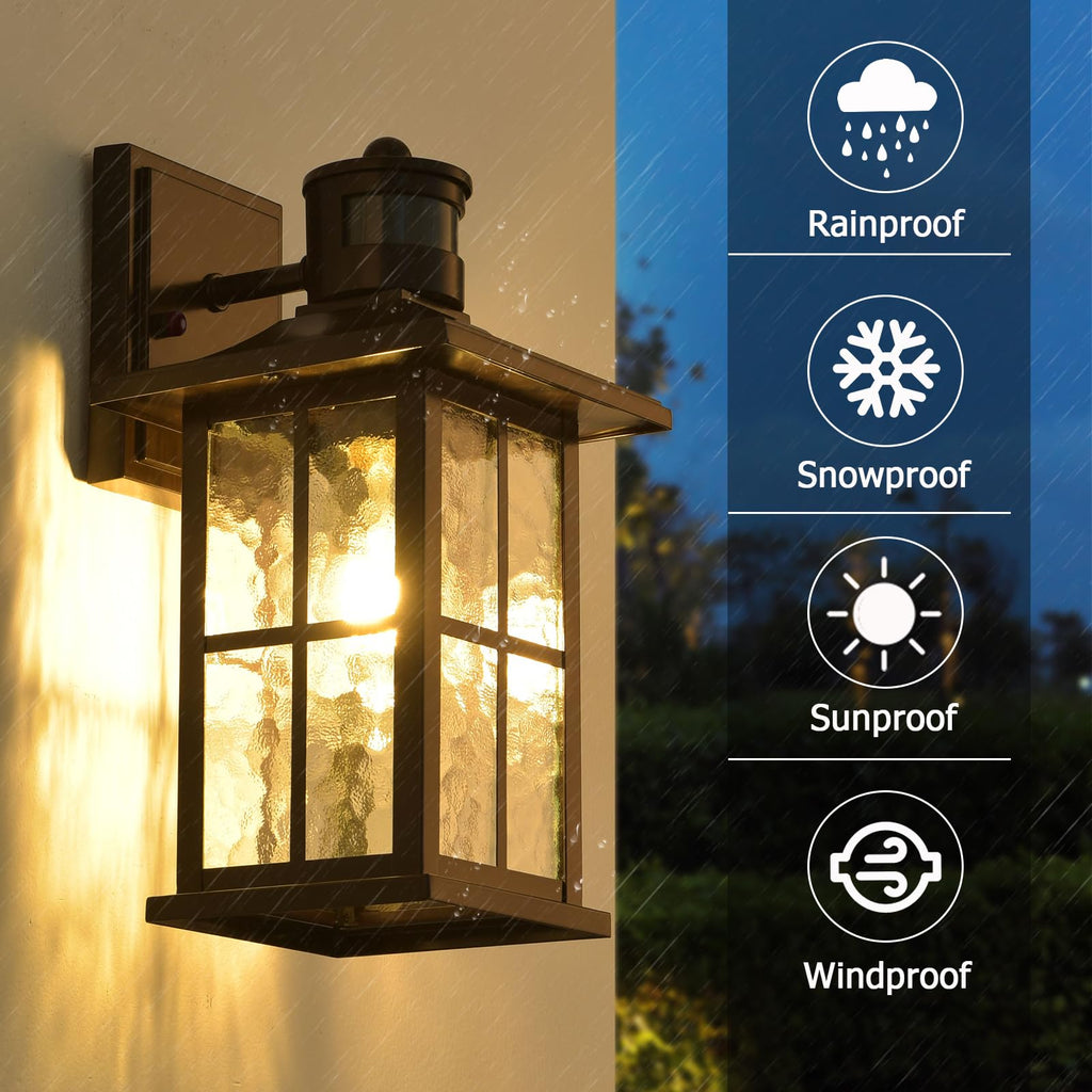 2 Pack Motion Sensor Outdoor Wall Lights Dusk to Dawn Exterior Porch Lantern Brown Outside Sconce Lighting Fixtures