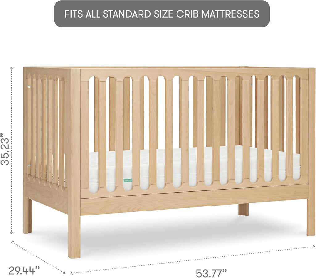 Galileo Standard Crib, Solid Beech Wood in Natural Color, 3-in-1 Convertible Crib with Toddler Bed Conversion Kit