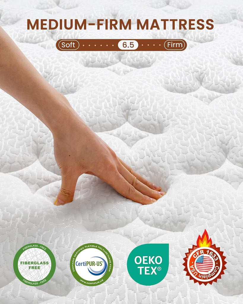 California King Mattress - 14 Inch Hybrid Mattress with Orthopedic Lumbar Support & Motion Isolation - Individually