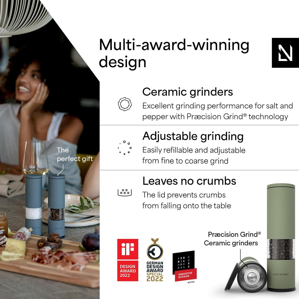 Salt and Pepper Grinder Set Manual, Stainless Steel Salt and Pepper Mills with Adjustable Ceramic Grinder I Design