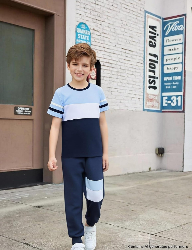 Boys Clothes 2 Piece Color Block Short Sleeve T-Shirt and Active ColorBlock Pants Casual Clothing Outfits