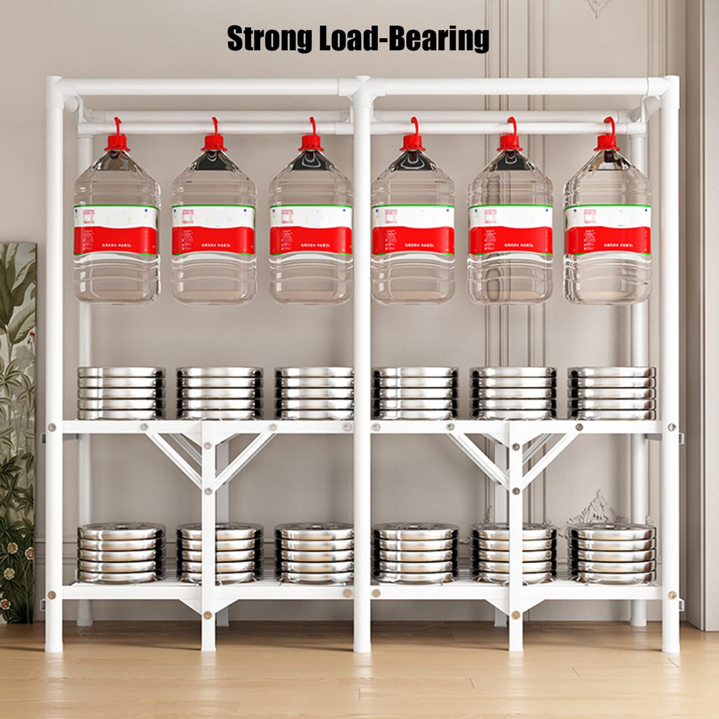 Portable Wardrobe Closet, Metal Freestanding Armoire with Fabric Cover, Large Capacity Clothes Organizer with Shelves