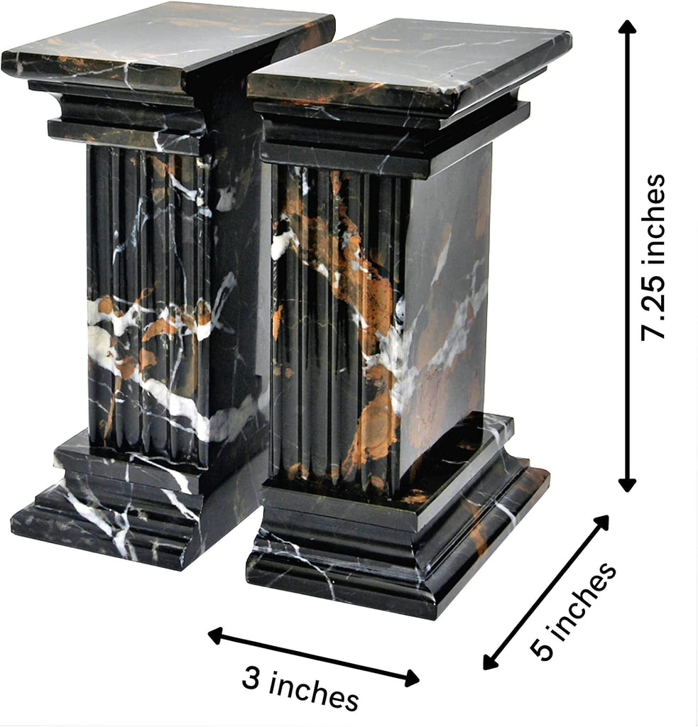 Modern Fluted Column Marble Bookends - Hand Carved, Polished Stone Bookends w/Non Slip Rubber Pads - Lightweight &