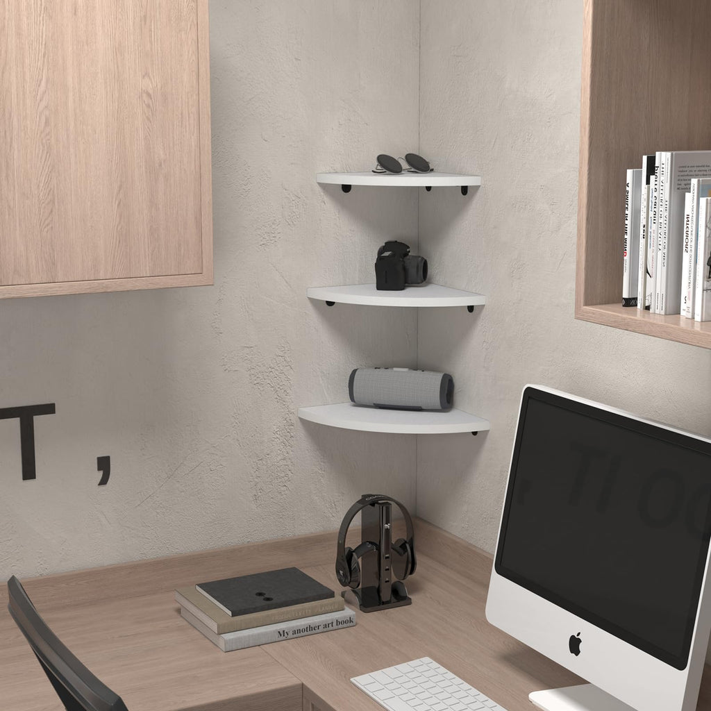6 Pack Floating Corner Shelf Wall Mount (White)