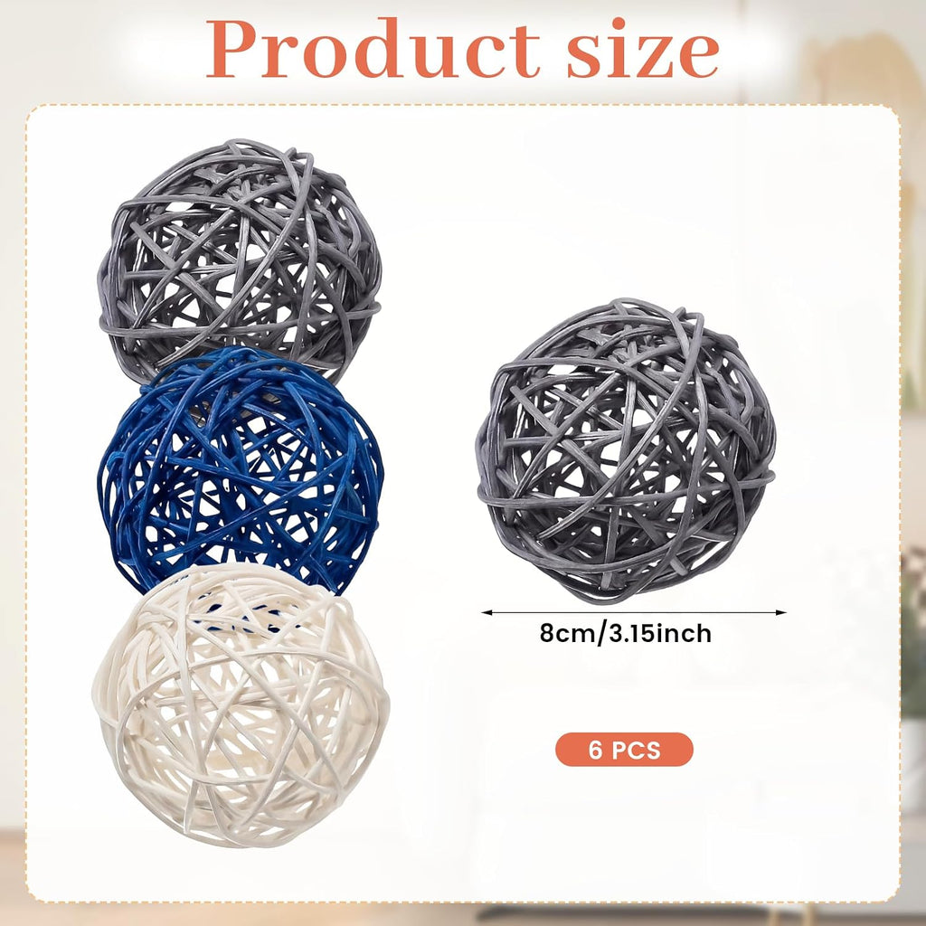 3.15'' Natural Rattan Decorative Balls for Bowls Home Decor Wedding - Set of 6