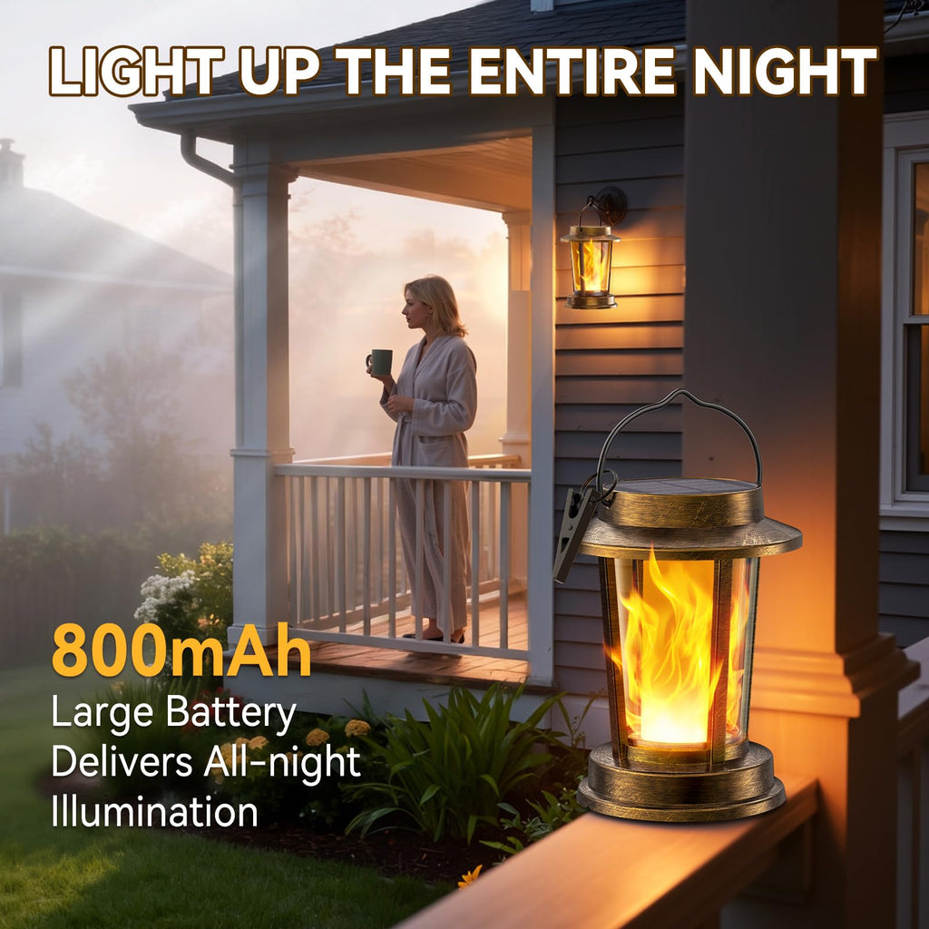 Solar Lanterns Outdoor Waterproof, Upgraded Flickering Flame Solar Lights Outdoor, Solar Powered Lanterns Decorative