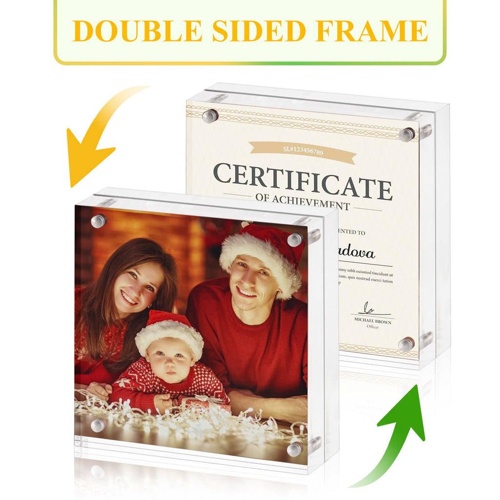 8x8 Acrylic Picture Frame, Clear Frameless 8x8 Inches Photo Frames with Magnetic, Double Sided Transparent Desktop