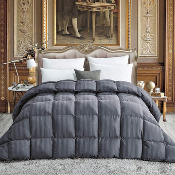 Luxurious Goose Down Comforter Duvet Insert, California King Gray Stripe Design, 1200 Thread Count 100% Egyptian