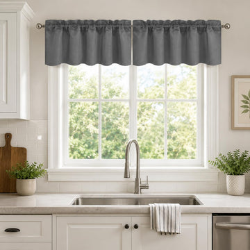 Grey Valances for Windows 2 Pack, Blackout Rod Pocket Short Valance Curtains Decorative Valence Bedroom, 52" Wide x