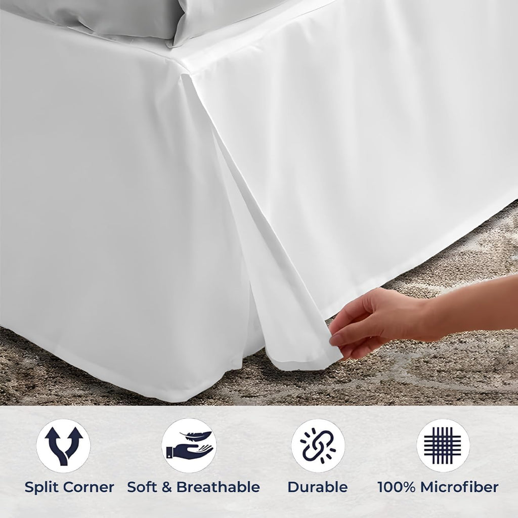 18 inch Drop Bed Skirt Queen Size - Platform Style with Secure Fit, Classic Tailored Look, Elegant Pleated Style Dust