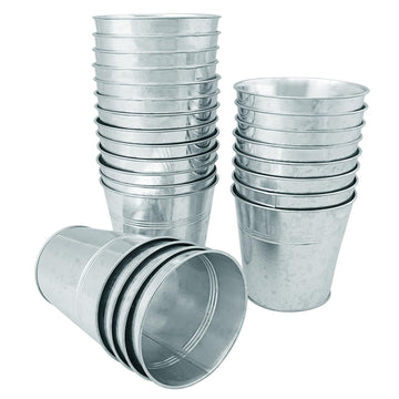 25 Pack Round Metal Bucket, 4.72 x 4.72 x 3.54 Inch, Galvanized Metal Planters for Balcony Garden Decor, Parties