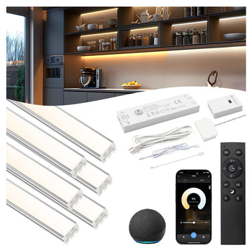 Smart Under Cabinet Lights 6 Bars, App/Voice/Hand Wave Control, Silver