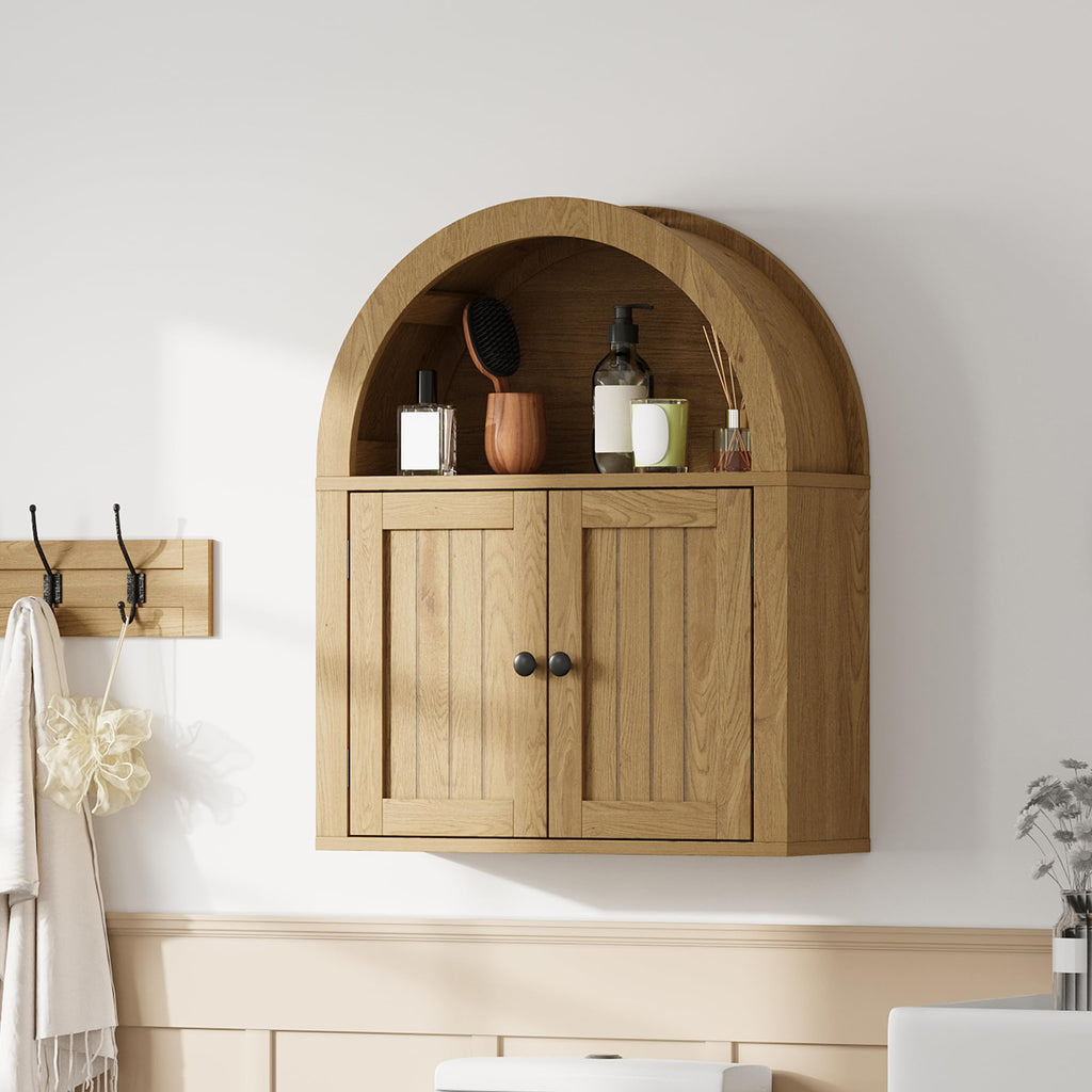 Arched Wall Cabinet, Double Door Medicine Cabinet with Shelf