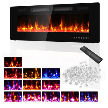 50" Electric Fireplace Recessed Wall Mounted, Ultra Thin Linear Fireplace Inserts, 12 Flame Colors, Timer, Remote &